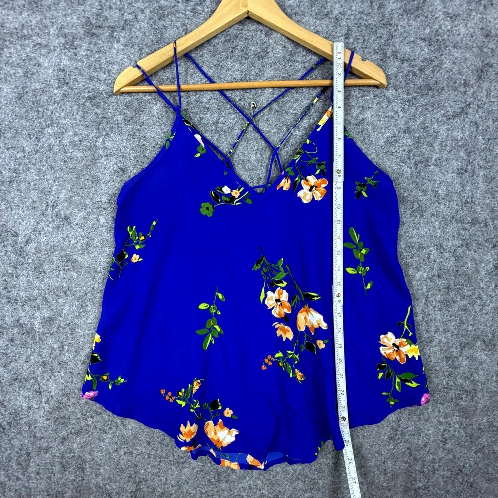 Sienna Sky Blouse Tank Top Womens Medium Royal Blue Floral Plunge V Neck